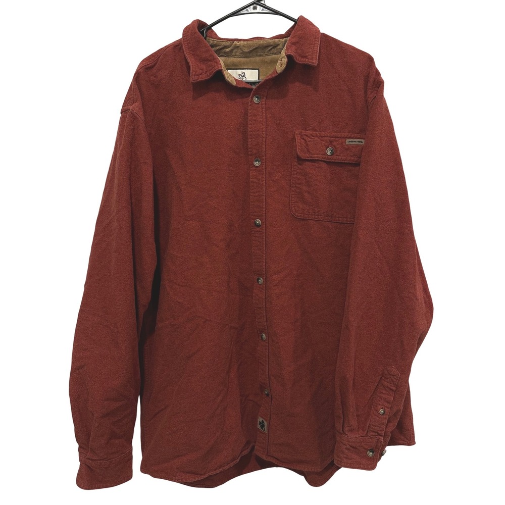 Legendary Whitetails Mens Rust Red Flannel Shirt Corduroy Trim XLT 6464